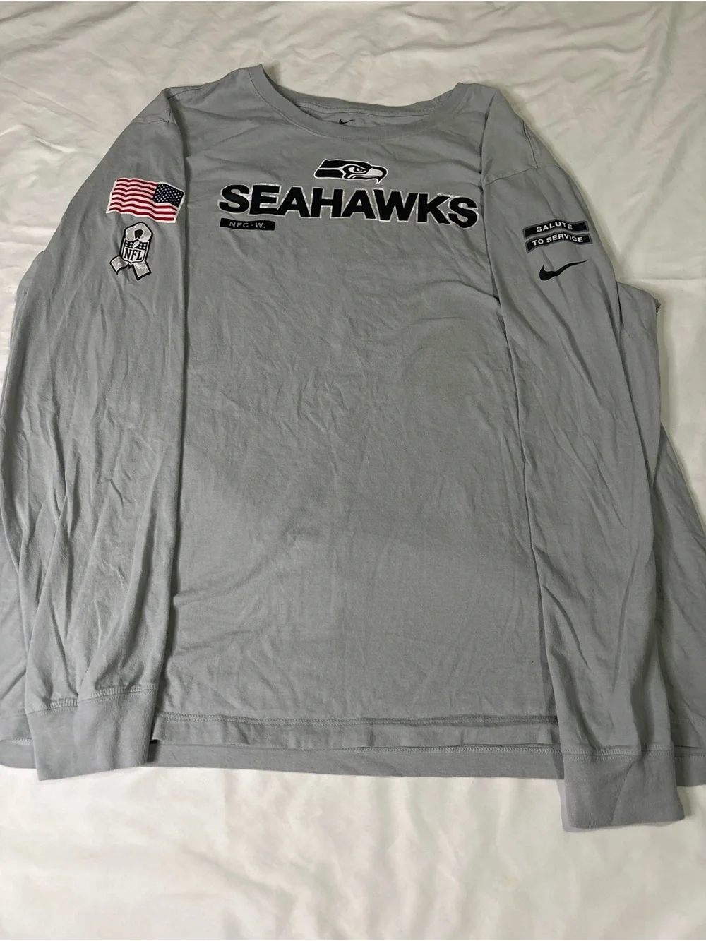Nike Gray salute to service  Seattle Seahawks Long Sleeve Tee with Team Logo